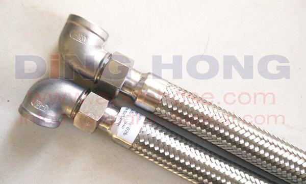 Flexible stainless steel hose with elbow fittings